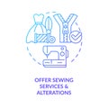 Offer sewing services and alterations blue gradient concept icon