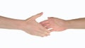 Offering a handshake over white background