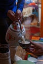 Offering tea in the yurt Royalty Free Stock Photo