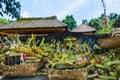 Offering to Hindu Gods in Bali island which called Canang and made from leaves and flowers Royalty Free Stock Photo