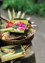 Offering to Hindu Gods in Bali named canang Royalty Free Stock Photo