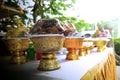 offering tray In front of Phra Phum Chao Shrine Royalty Free Stock Photo