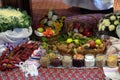 Offerings placed in front of the altar before Mass on Thanksgiving day in Stitar, Croatia Royalty Free Stock Photo