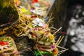 Offerings at Tirta Empul Water Temple, Bali Royalty Free Stock Photo