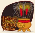 Offerings to Pay Respect to Ancestors Spirits in Ghost Day, Vector Illustration