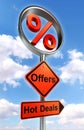 Offers road sign with discount symbol