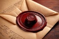 Offical wax seal used to certify identity and authority, on document envelope