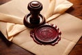 Offical wax seal used to certify identity and authority, on document envelope