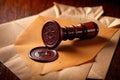 Offical wax seal used to certify identity and authority, on document envelope