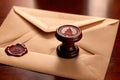 Offical wax seal used to certify identity and authority, on document envelope