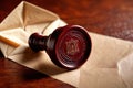 Offical wax seal used to certify identity and authority, on document envelope