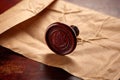 Offical wax seal used to certify identity and authority, on document envelope