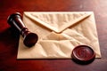 Offical wax seal used to certify identity and authority, on document envelope