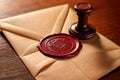 Offical wax seal used to certify identity and authority, on document envelope