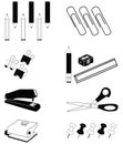 Office accessories icon set in black and white