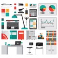 Office accessories and stationery flat icons set isolated Royalty Free Stock Photo