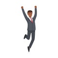 Office African American Man Character in Suit and Red Tie Jumping with Joy Vector Illustration Royalty Free Stock Photo