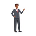 Office African American Man Character in Suit and Red Tie Standing and Waving Hand Vector Illustration Royalty Free Stock Photo