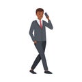 Office African American Man Character in Suit and Red Tie Walking and Speaking by Phone Vector Illustration Royalty Free Stock Photo