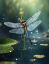 Enchanted Dragonfly Ballet: Macro above te he water in Blue and Turquoise Royalty Free Stock Photo