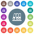 Office binders flat white icons on round color backgrounds