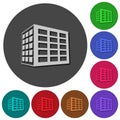 Office block icons with shadows on round backgrounds