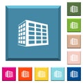 Office block white icons on edged square buttons