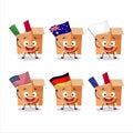 Office boxes cartoon character bring the flags of various countries