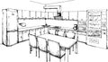 Office break room concept sketch monochromatic freehand illustration of an empty kitchen Royalty Free Stock Photo