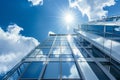 office building against cloudless blue sky, Modern office building. Economy, finances, business activity Royalty Free Stock Photo