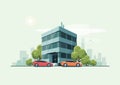 Office Building with Cars and City Background