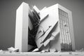 An office building complexs shattered remnants. Image of the highest quality