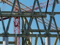 Office building construction in steel with tower cranes Royalty Free Stock Photo
