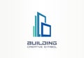 Office building creative symbol concept. Modern skyscraper, 3d architect, construction silhouette abstract business logo Royalty Free Stock Photo