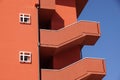 Office building exterior with steel external fire escape staircase. Royalty Free Stock Photo