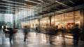 Office building lobby with people motion blur view , concept of Blurred movement, created with Generative AI technology