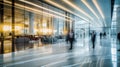 Office building lobby with people motion blur view , concept of Blurred movement, created with Generative AI technology