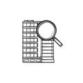 Office building with magnifying glass hand drawn outline doodle