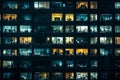 Office building at night with illuminated windows. Neural network AI generated Royalty Free Stock Photo