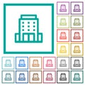 Office building outline flat color icons with quadrant frames Royalty Free Stock Photo