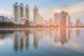 Office building over reflection water lake in public park Royalty Free Stock Photo