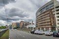 The office building and the street in the downtown of Grozny, the capital of Chechnya Republic