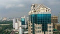 office building turquoise blue glass wall reflection detail Royalty Free Stock Photo