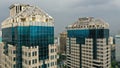 office building turquoise blue glass wall reflection detail Royalty Free Stock Photo