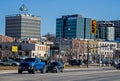 Closeup At Corner Of Dunlop Street And Owen Street In Downtown Barrie, Ontario Royalty Free Stock Photo