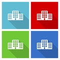 Office buildings icon set, flat design vector illustration in eps 10 for webdesign and mobile applications in four color options Royalty Free Stock Photo