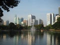 Office Buildings at Silom, Bangkok, View from Lumpini park in the morning