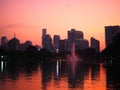 Office Buildings at Silom, Bangkok, View from Lumpini park at sunset