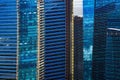 Office buildings windows. Blue glass architecture facade design with reflection of sky in urban city, Downtown Singapore City in Royalty Free Stock Photo