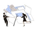 Office Bureaucracy with Man and Woman Character Cope with Loads of Paperwork Vector Illustration